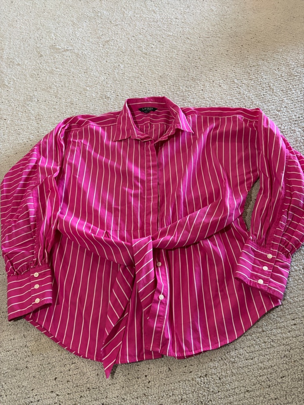 Ralph Lauren Fuchsia and White Striped Button-Up Shirt